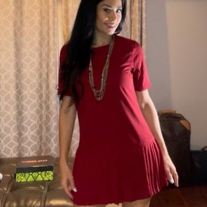 NWOT Burgundy Flare Pleated Drop Waist Work Mini